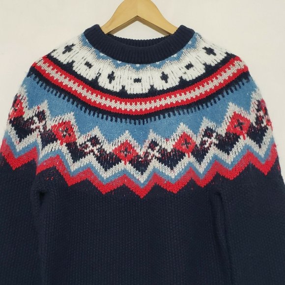 J. Crew Zigzag Fair Isle Sweater Wool Blend Navy Blue in Small - Picture 7 of 8